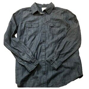 St Johns Bay Shirt Womens Blue Chambray Long Sleeve Button Up Collared Top Small